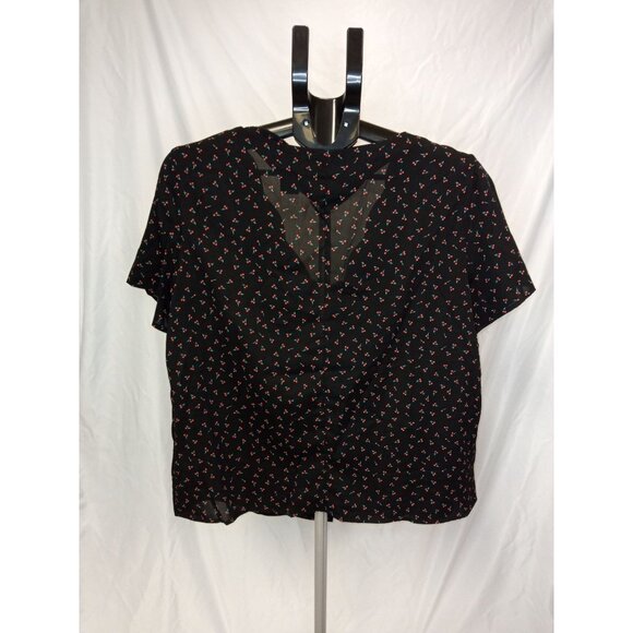 Shein Women's Vintage Style Cherry Pattern Black Red Blouse Size Large - Picture 4 of 6